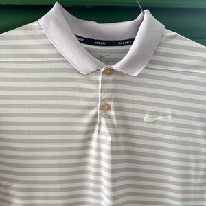 Large Nike Golf dry fit lavender and white stripe golf shirt